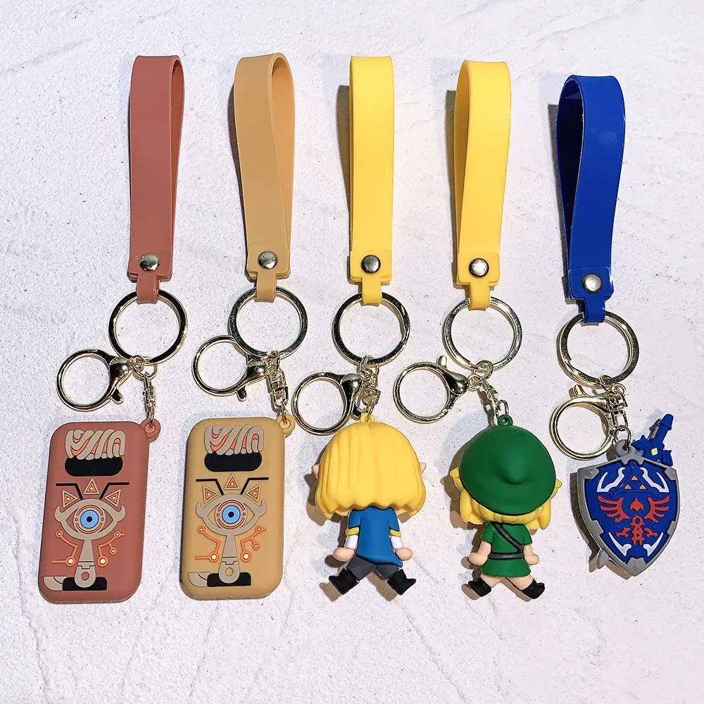 5 Designs New Arrival The Legend of Zelda Chaveiro Anime Escudo Forma Chaveiro Dos Desenhos Animados 3D PVC Rubber Keychain Acessórios