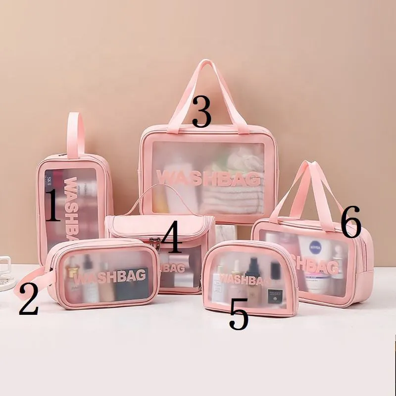 Hot Sale Custom Logo Waterproof Organizer Beauty Pink Travel Toiletry Translucent Pu Makeup Pouch Bags Pvc Cosmetic Bag