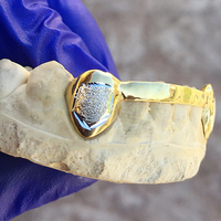 Glacé plaqué or 2 tons personnalisé Grillz diamant poussière véritable 925 dents en argent reliant barre de pont avant Halloween cadeau bijoux
