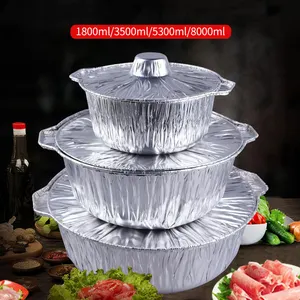 Aluminum Container Disposable Foil A4 Heavy Duty Reusable 5300ml Disposable Aluminum Foil Hot Pots Large Round Takeaway Packaging Containers Hot Food Baking