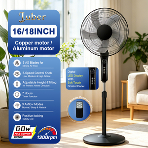 Ventilateur sur pied électrique en plastique certifié CB CE, 16 pouces, noir, moderne, avec télécommande, hauteur réglable, pour usage domestique et extérieur - Product Image 3