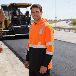 UPF50 ANSIクラス3 反射材付き高視認性長袖安全Tシャツ フード付き メンズ ロゴ入り 速乾性 通気性 - Product Image 4