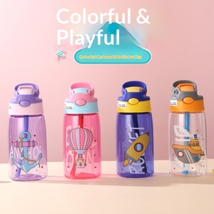 Gobelet d'eau en plastique personnalisé, motif dessin animé, avec paille, pour enfants, été, haute valeur esthétique, pour étudiants, vente en gros - Product Image 1