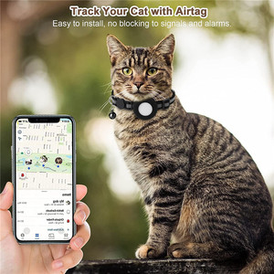 KingHon Adjustable Airtag Tracker Protective Case Cat Collars Air <b>Tag</b> Holder Anti-loss Reflective Kitten Collar Belt With Bell - Product Image 4