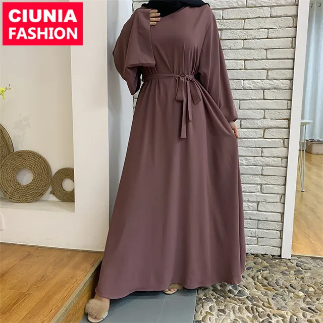 Abaya-Vestido largo de estilo islámico para mujer, vestido de Abaya de Color puro con mangas sueltas, estilo musulmán, 6394