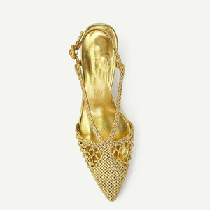 Sandalias de tacón alto de aguja con punta abierta y diseño trenzado en la parte superior, con tira trasera, talla grande 44 para mujer, ideales para verano y exteriores. - Product Image 3