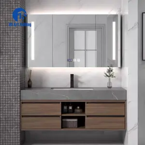 DS Großhandels preis Badezimmer möbel Versand fertig Massivholz-Waschtisch mit LED-Licht Badezimmers chrank