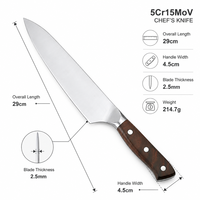 Couteau de chef forgé à la main de 8 pouces en acier inoxydable 5Cr15MoV avec manche en bois de rose, ultra-affûté, vente en gros, personnalisable