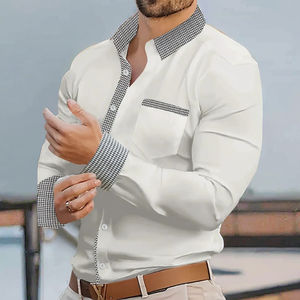 Chemise habillée homme nouvelle collection grande taille à manches longues pour le printemps, boutonnée, respirante, en satin uni teint - Product Image 2