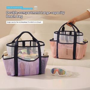 Large Capacity Portable Fitness <b>Storage</b> Cosmetic Bag Double-Layer Mesh Partition Waterproof Beach Bag for Travel Swimming - Product Image 2