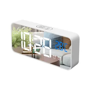 Best Sell White Case Home Decor Table Cube Small Electronic LED HD Mirror Digital Alarm Clock