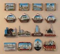 Aimants de réfrigérateur personnalisés OEM en polyrésine 3D, souvenirs touristiques de la ville d'Arabie Saoudite, aimants de réfrigérateur en résine sur mesure
