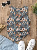 Débardeur Confortable Femme Col Rond Ample Imprimé Floral Bohème Vintage Sans Manches Vente en Gros OEM pour l'Été