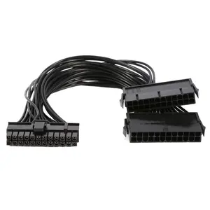 电脑PSU ATX 24Pin母到双2x24针20 + 4针主板分路器适配器30厘米电源电缆延伸