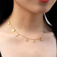 Minos Kalung Bohemian Baja Nirkarat Berlapis Emas Perhiasan Dipalu Pesona Kecil Kalung Wanita