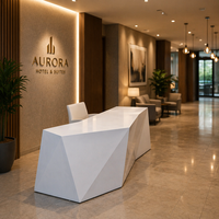 Bureau d'accueil Corian sur mesure à facettes diamantées avec éclairage LED, durable, résistant aux rayures, réparable, multifonctionnel, surface solide de luxe