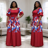 Nouvelle Robe Décontractée Ample à Col Carré et Manches Courtes, Imprimé Floral Rétro, Coupe Trapèze, Vente en Gros 24640