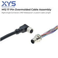 Connecteur circulaire étanche IP67 M12 17 broches femelle à angle droit avec câble et 3 contacts plaqués or pour applications industrielles