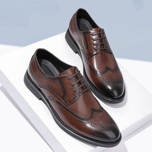 Chaussures habillées Maxfree Bullock en cuir microfibre sculpté, à lacets, style britannique et coréen, pour homme, solides, antidérapantes, pour mariage et printemps - Product Image 1