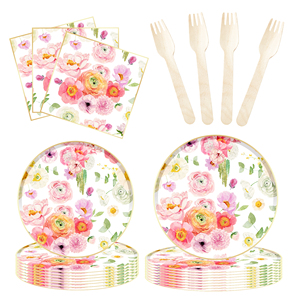 DAMAI - Vajilla de Papel Personalizada para Fiestas, Juego de Platos, Vasos y Servilletas de Papel con Tema Floral, Juego de Vajilla Desechable - Product Image 1