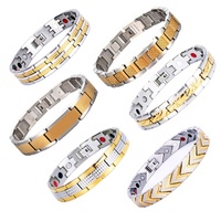 Bracelet Bio-Thérapie Énergétique en Acier Inoxydable 316L Magnétique 4-en-1 avec Germanium, Couleurs Argent et Or, pour Hommes - Grande Vente