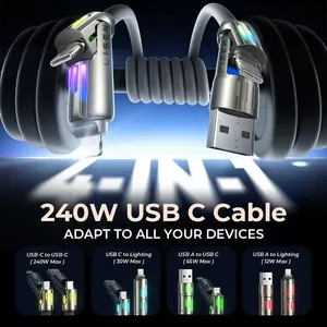 <span class=keywords><strong>Cargador</strong></span> Rápido para Teléfono Móvil de 240W, Cable de Carga de 2m, Diseño Flexible 4 en 1, Luz Intermitente, Fabricado en PVC y Silicona, Origen: China Continental - Product Image 3