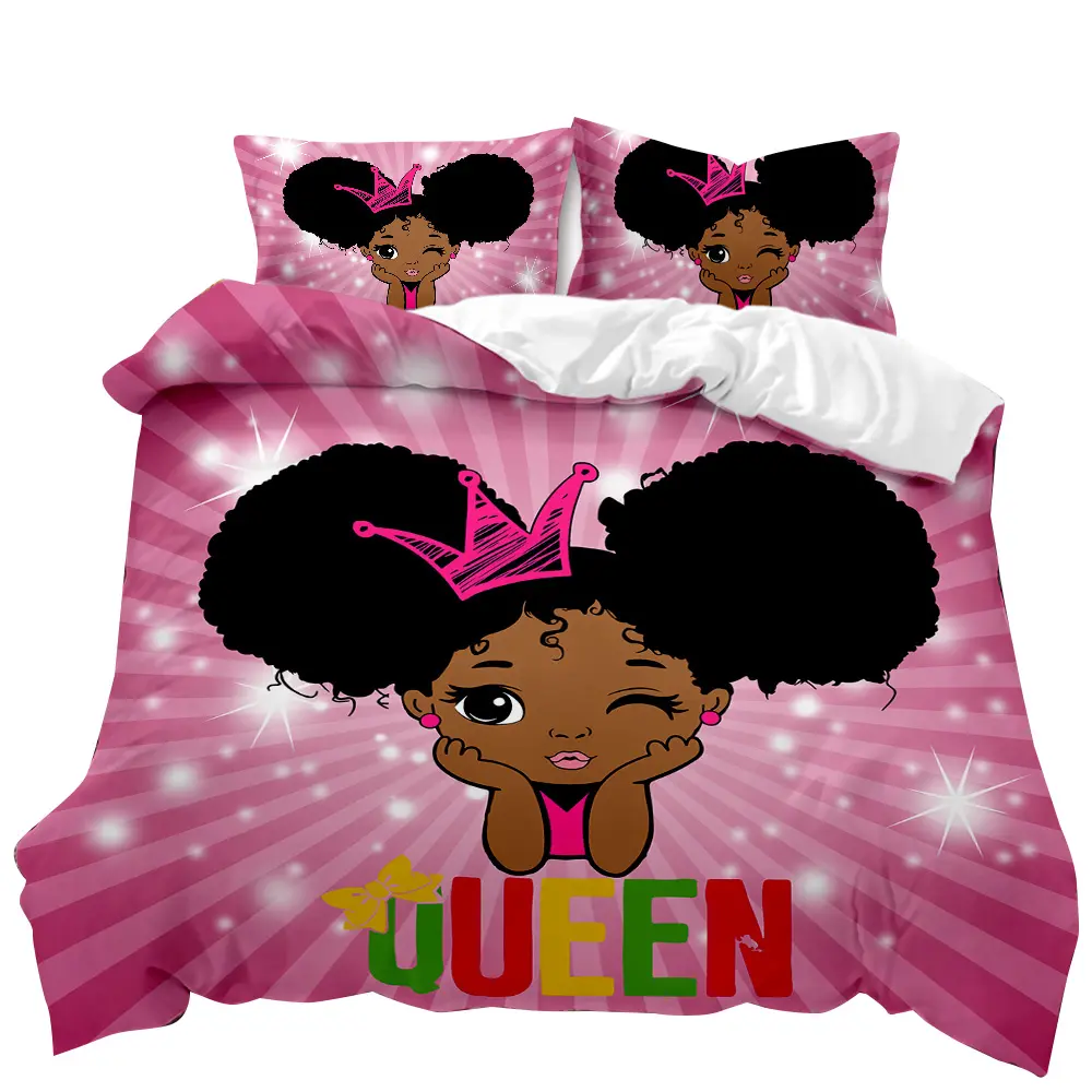 New 3D black art African girl's printed Bedding Set 3-piece duvet cover queen sized sheets