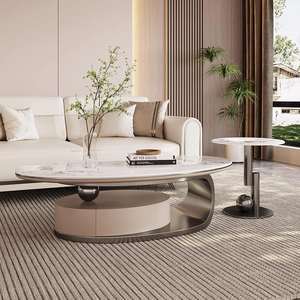 Tavolino da Caffè Espandibile in Oro con Spazio di Archiviazione, Ideale per Soggiorno, Dotato di Piano in Pietra Sinterizzata - Product Image 2