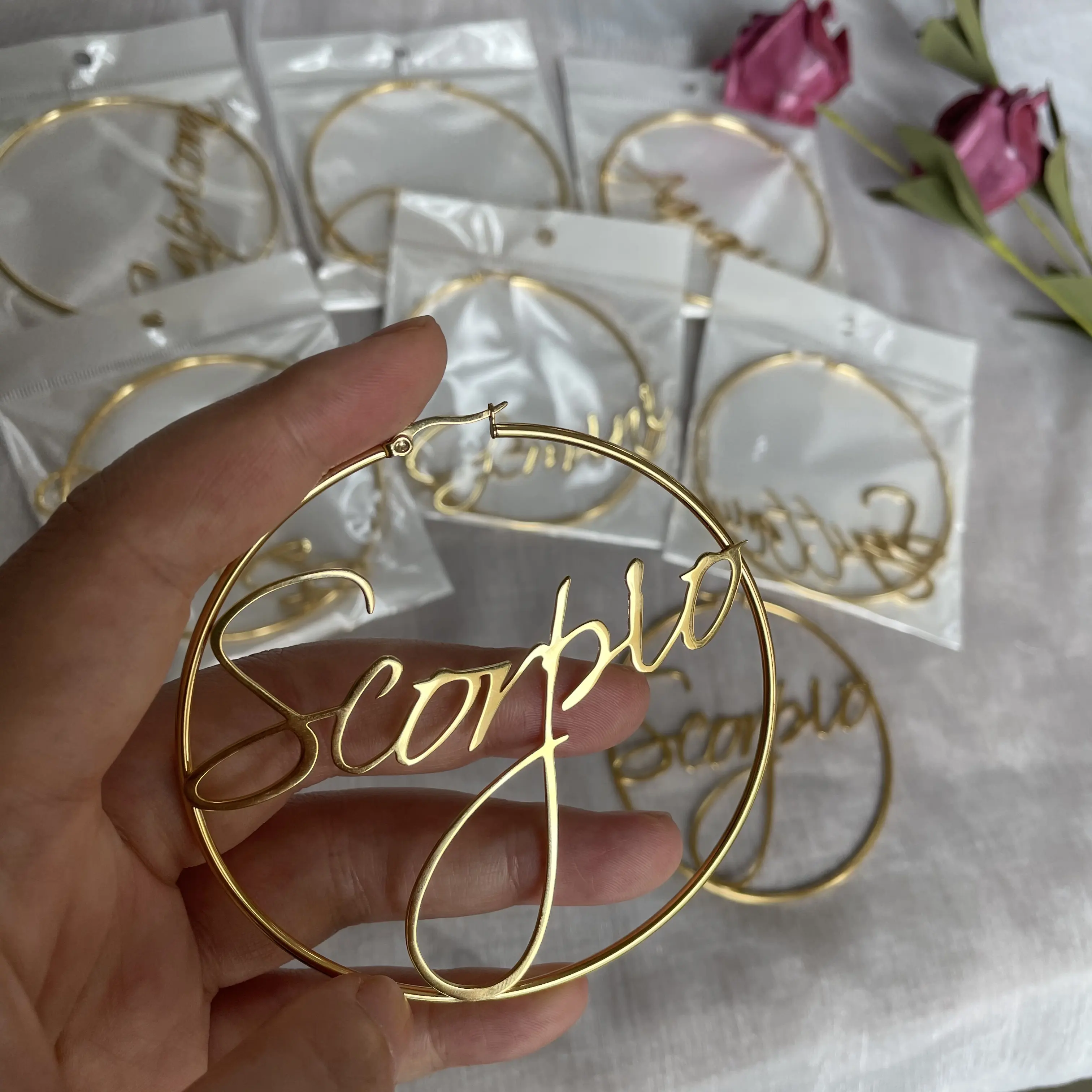 Customized high quality stainless steel zodiac sign hoop earrings for women tarnish free jewelry