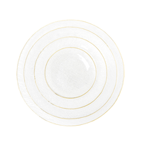 Ensemble d'assiettes à dîner modernes à bord doré Vente en gros Assiettes en verre à bord doré pour mariage Assiette de présentation en verre bon marché