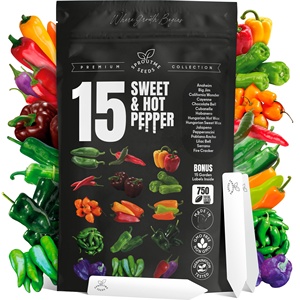 Kit de 15 variétés de poivrons de Cayenne sucrés de jardin sans OGM pour utilisation au sol hydroponique intérieur avec des fruits - Product Image 1