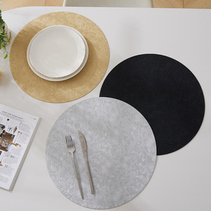 Luxury Embossed Leather <b>Placemat</b> Round Heat Insulation <b>Table</b> Mat Solid Color Home <b>Dining</b> Use - Product Image 1