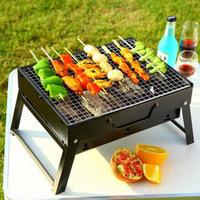 Barbecue portable pliable en acier carbone noir pour camping extérieur, avec grille sans charbon, sans assemblage requis