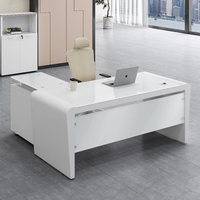 Bureau de luxe moderne en forme de L, blanc, grand bureau spacieux en verre avec tiroirs pour la maison ou le travail, meubles de bureau d'ordinateur