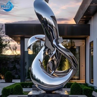 Sculpture moderne en acier inoxydable, sculpture globe terrestre en acier inoxydable, sculpture cercle de jardin en acier inoxydable