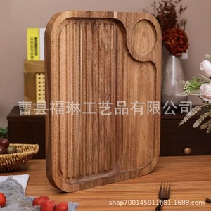 Bandeja de Madera de Acacia con Ranuras, Bandeja de Madera Maciza para Desayuno, Filetes, Pizza, Tabla de Cortar para el Hogar - Product Image 4