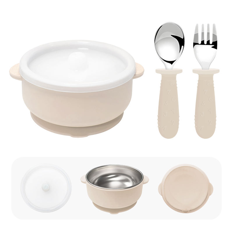 double ear bowl 1pc+spoon 1pc+ fork 1pc-Beige