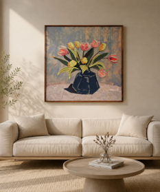 Peinture de vase à fleurs brodée |   Pot de fleurs en mosaïque en forme de tulipe |   Peinture murale en mosaïque de verre (51 CM X 61 CM) - Product Image 2
