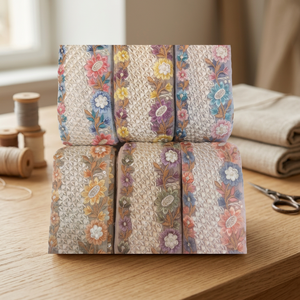 Robe faite à la main avec des garnitures de dentelle de broderie colorée Placement de tissu de mariage Dentelle brodée élégante pour les mariées - Product Image 2