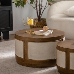 Luxe moderne woonkamer houten salontafel ronde massief houten salontafel sets voor hotel restaurant café - Product Image 2