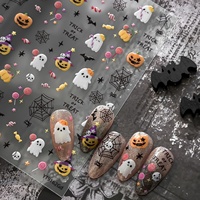 Autocollants 5D TSZS pour ongles Halloween : Citrouille, toile d'araignée, fantôme, chauve-souris, gelée – Décorations adhésives pour manucure DIY