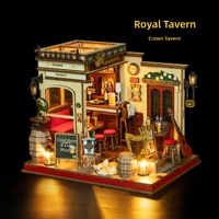 Kit de maison de poupée miniature Crown Tavern, jouet d'assemblage artisanal 3D, modèle de micro-édition de scène de pub miniature pour cadeau de loisir