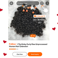 Extensions de Cheveux Micro-Maillons Pointes en K Alignées aux Cuticules, Cheveux Humains Vierge Frisés Naturels, Extensions en I