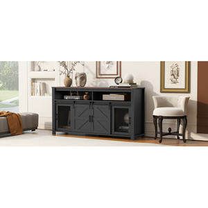 59.3'' Modern <b>Kitchen</b> <b>Sideboard</b> with Sliding Barn Door and Mesh Panels Eco-Friendly Durable Buffet with Open Storage - Product Image 4