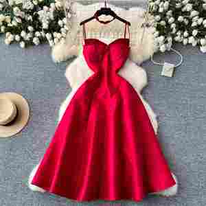 Vestido Midi Casual Elegante de Verano para Mujer, Vestido de Encaje sin Mangas, Color Rojo, Negro y Blanco - Product Image 1