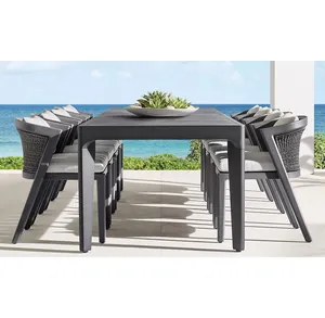 Aluminium Terrasse Luxus möbel Rattan Weben Rückenlehne 8 Sitz stühle Outdoor-Ess-Set