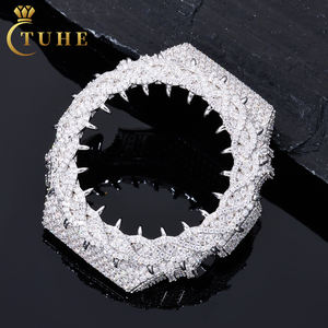 Boîtier de montre de luxe en or blanc, serti de diamants, motif épines, en argent 925, bijoux hip-hop, lunette de montre en diamant Moissanite VVS, GA2100 - Product Image 1