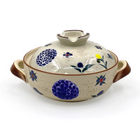 Pot en céramique ignifuge de style japonais, à motif floral peint à la main, grande capacité, double anse, pour soupe et ragoût, créatif, pour la maison