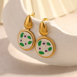 Pendant <b>Earrings</b> Plant Pattern 18k <b>Gold</b> Plated Stainless Steel Studs Fashion <b>Dangle</b> <b>Earrings</b> - Product Image 3