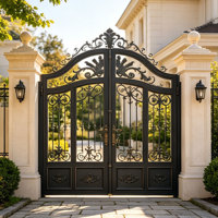 Portail d'entrée double en fer forgé baroque de luxe, anti-rouille, ornemental, compatible avec les villas et cours.